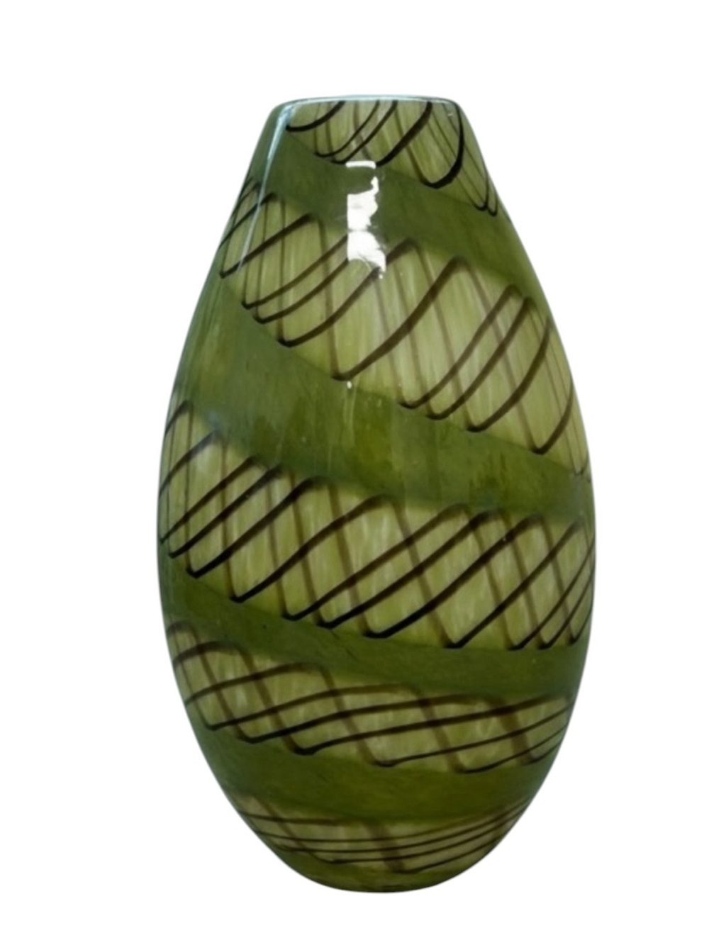 Vintage Hand Blown Encased Art Glass Vase - Green & Brown Striped